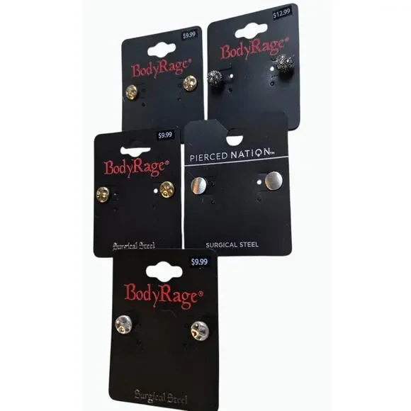 LOT of 5 pairs Earrings Post Stud Surgical Steel 20G NEW - Picture 4 of 4